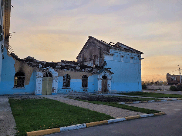 Photo: While in Bucha, the city that the Russians had destroyed and killed to many civilians, women and children, I came across a theater. A place where live stage was still alive and a place where the community would gather. And it had been completely destroyed. It had been bombed, it had been shot with gunfire. No reason. No reason at all. It was a simple building. It was a stage for the community to come together. And it had just been destroyed.